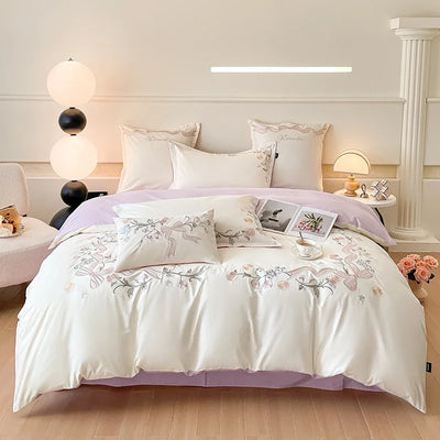 Transform Your Bedroom with Effortless Elegance 4-Piece Embroidered Cotton Bedding Set