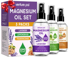 Venture Pal 3-Pack Topical Magnesium Oil Spray Set for Feet – Ideal Gift for Relaxation Better Sleep Muscle Relief for Legs & Joints Healthy Hair & Skin. Fast Absorption Non-Greasy